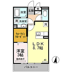 シェラール 2階1LDKの間取り
