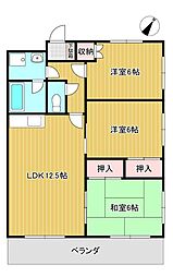 七福マンション　城見町 2階3LDKの間取り