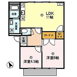 JR東海道・山陽本線 彦根駅 バス17分 湖国バス　野田山下車 徒歩3分の賃貸アパート 1階2LDKの間取り