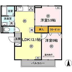 パークヒル　B棟 2階2LDKの間取り