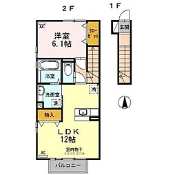 プランドール.i II 2階1LDKの間取り