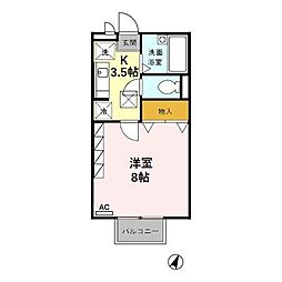 メルベーユ2001 1Kの間取図画像
