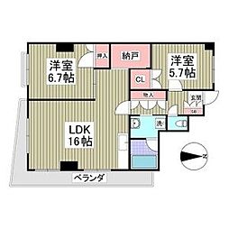 上毛電気鉄道 中央前橋駅 徒歩15分の賃貸マンション 5階2LDKの間取り