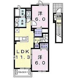 パレット 2階2LDKの間取り
