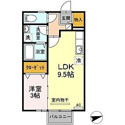 リビングタウン伏石B 1LDKの間取図画像