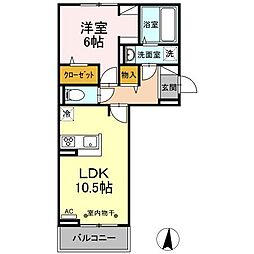 ファルコンベース若宮 2階1LDKの間取り