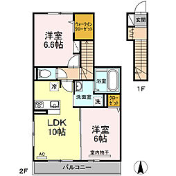 JR東北新幹線 郡山駅 バス18分 小原田五丁目下車 徒歩3分の賃貸アパート 2階2LDKの間取り