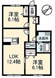 シャーメゾン郡家　Ｃ棟 1階2LDKの間取り