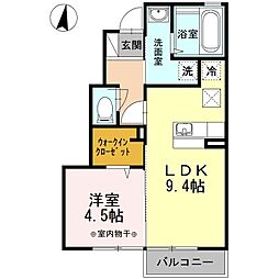 コスモ吹上　Ｂ 1階1LDKの間取り