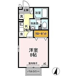 エスポワールII 1階1Kの間取り