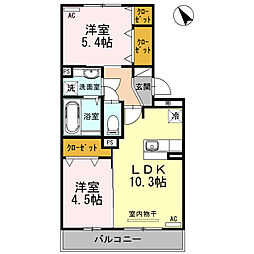サニーヒルズ 3階2LDKの間取り