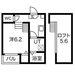 ロイヤルクレスト八熊 2階1Kの間取り
