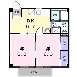 ニューシティ中川 1階2DKの間取り