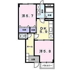 ウイングブルー 2DKの間取図画像