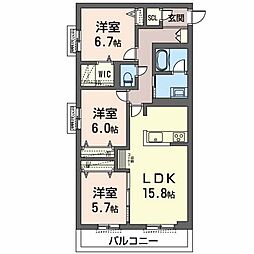 オカバ姫路青山シャーメゾンA 3LDKの間取図画像