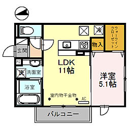 プリムローズ城東 1LDKの間取図画像