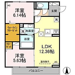 宮崎市大島町高崎アパート 2LDKの間取図画像