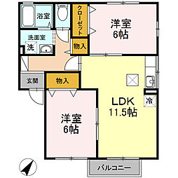 セジュール田村 2LDKの間取図画像