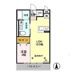 グロース小山 1LDKの間取図画像