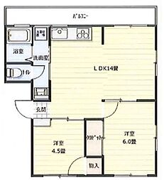 グリーンヒル山本通 3階2LDKの間取り