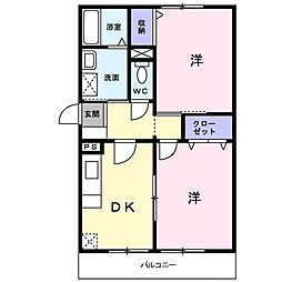 サン・エクセル 3階2DKの間取り