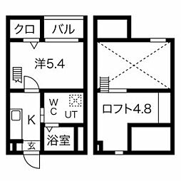 Plage 2階1Kの間取り