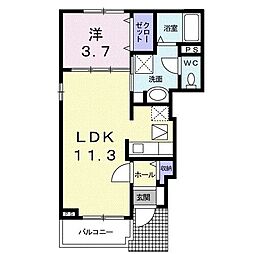 クレアヴェール2 1LDKの間取図画像
