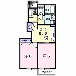 プラシードA棟 2DKの間取図画像