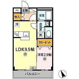 グランドゥール　渡 1階1LDKの間取り