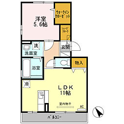 ハウスひまわり 2階1LDKの間取り