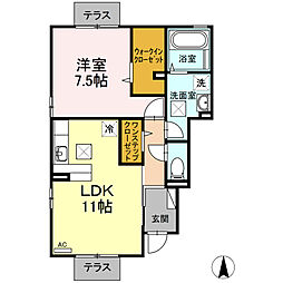 フェリス河内A 1LDKの間取図画像