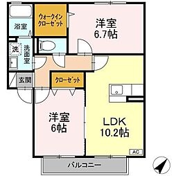 パークハイム　A棟 2階2LDKの間取り