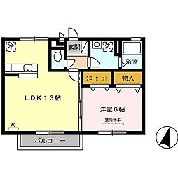 セゾングランモアII 2階1LDKの間取り