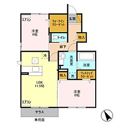JR両毛線 岩宿駅 徒歩32分の賃貸アパート 1階2LDKの間取り