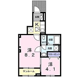 リヴェールヴィラ1 2Kの間取図画像