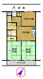 シーナリーマンション 2階3DKの間取り