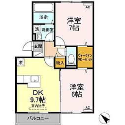 プレミール ボヌール　Ｊ 2階2DKの間取り