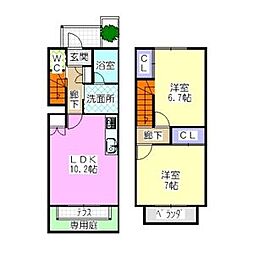 アプト本宮 2階2LDKの間取り