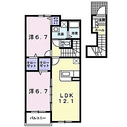 ボヌールＡ 2階2LDKの間取り