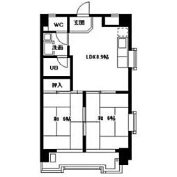日宝レスカール一番町 2DKの間取図画像