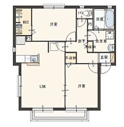 東武桐生線 阿左美駅 徒歩22分の賃貸アパート 1階2LDKの間取り