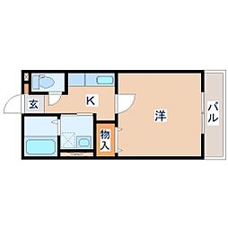 エーブルＢ棟 1階1Kの間取り