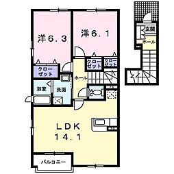 エクセルコート東小羽山B 2LDKの間取図画像