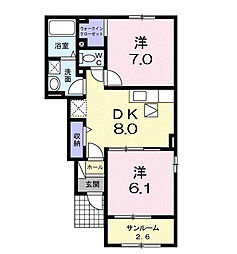 レガーロ壱番館 1階2DKの間取り