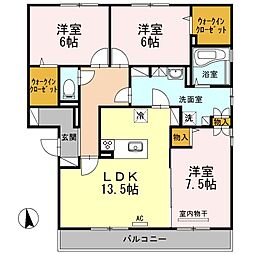 メゾンソレイユ　B棟 2階3LDKの間取り