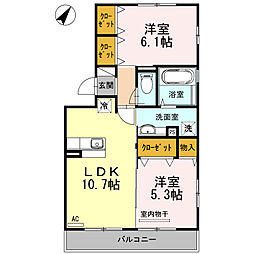サニーヒル宇宿 3階2LDKの間取り