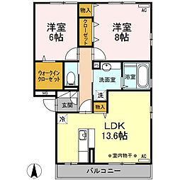 カンパーレ　Ｓ 3階2LDKの間取り