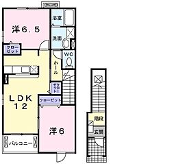 スカイウイングB 2LDKの間取図画像