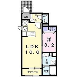 ミニョンノンブリル川之江B 1LDKの間取図画像