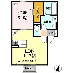 アイフレンド北川原B 1LDKの間取図画像